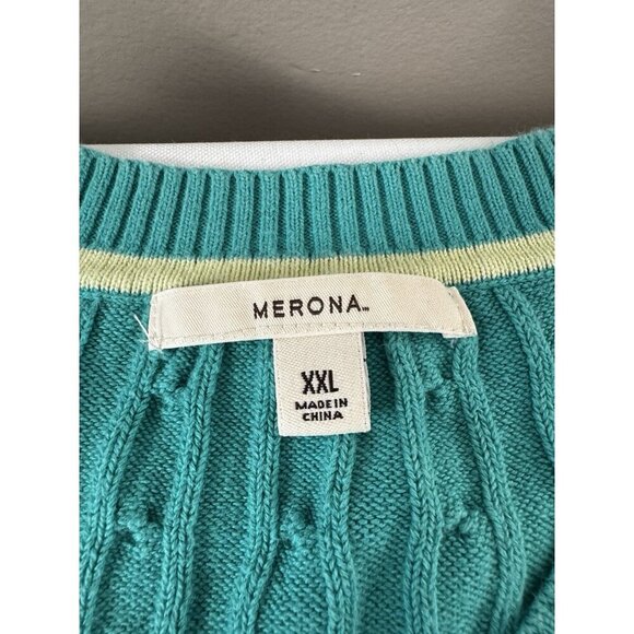 Merona Womens XXL Teal Cable Knit Sweater Classic Preppy Y2K Retro Fisherman Fit - Picture 3 of 9